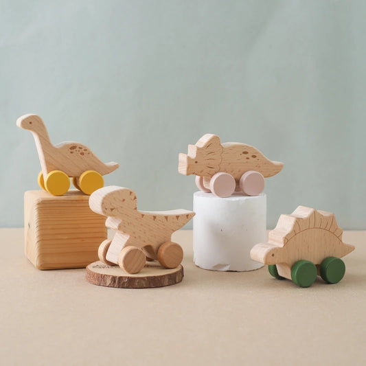 1PC Wooden Dinosaur Car - Educational Montessori Toy